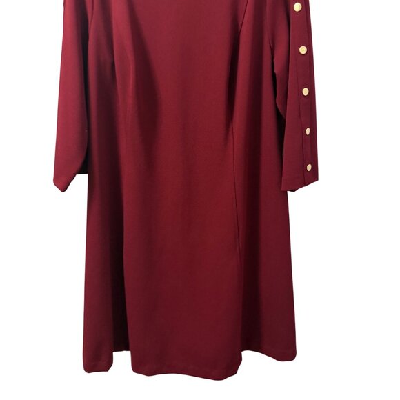 Liz Claiborne 18W Burgundy Dress With Gold Button Accents & 3/4 Sleeves Dress - Picture 5 of 11